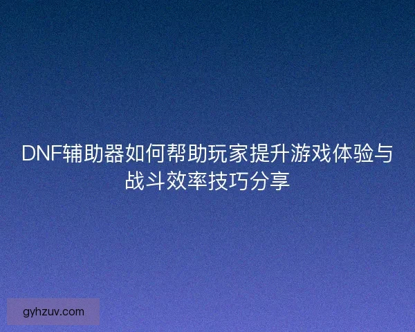 DNF辅助器如何帮助玩家提升游戏体验与战斗效率技巧分享